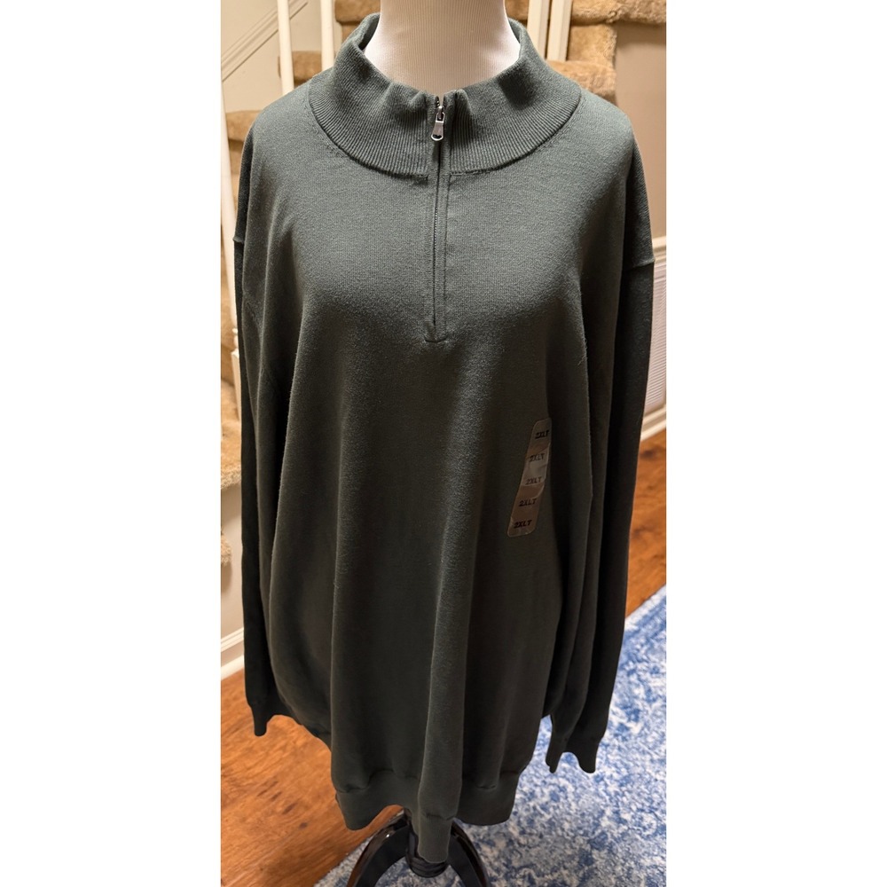 Harbor Bay DXL Mens 2XLT Green 100% Cotton Quarter Zip Pullover Sweater NEW